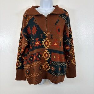 BKE Southwestern Aztec Quarter Zip Sweater Size Large